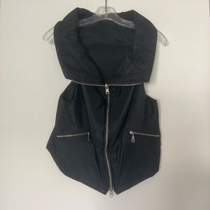 Black, padded, sleeveless vest